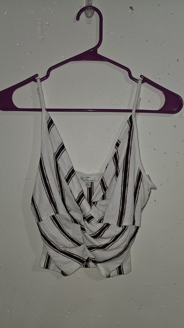 Love Tree Striped Tie Front Crop Cami Tank Top Women’s Size L Black White Red